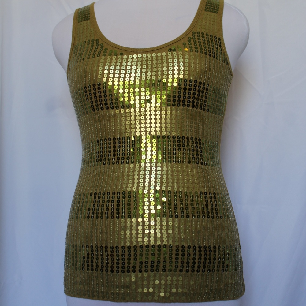 Olive Green Sequined Tank Top